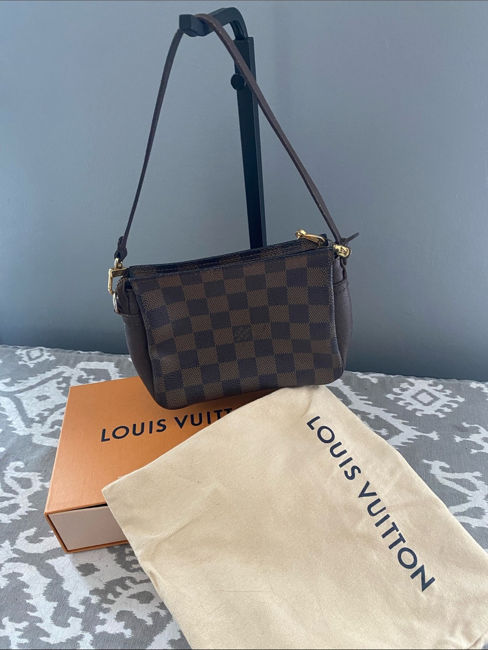 Louis Vuitton Damier Ebene Trousse Pochette w/Authentic Strap & Chain w/COA - Picture 11 of 14